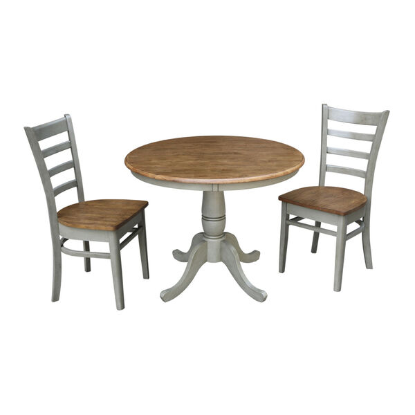 Emily Hickory and Stone 36-Inch Round Top Pedestal Table With Two Chairs, Three-Piece, image 1