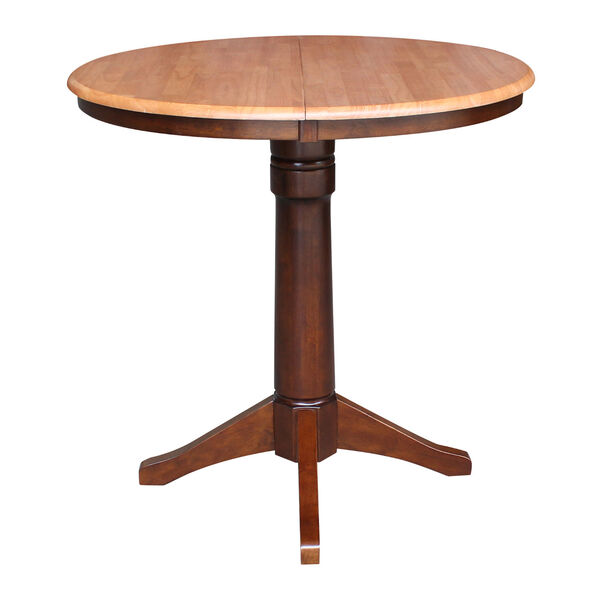 Cinnamon and Espresso 35-Inch High Round Pedestal Counter Height Dining Table with 12-Inch Leaf, image 3
