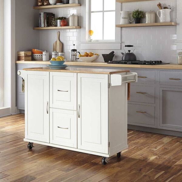 Blanche Off-White and Natural 45-Inch Kitchen Cart, image 3