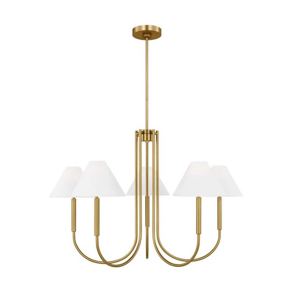 Porteau Satin Brass Six-Light Large Chandelier with White Linen Shade by Drew and Jonathan, image 1