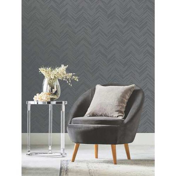 Polished Chevron Charcoal and Silver Wallpaper, image 3