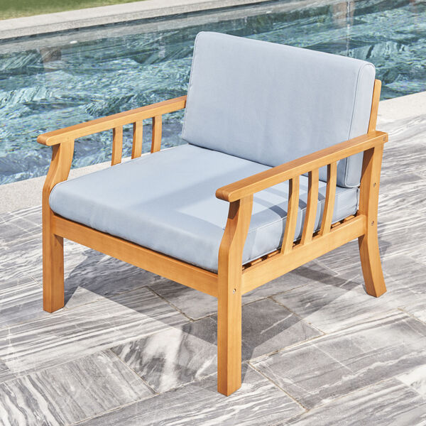 Kapalua Oil-Rubbed Honey Nautical Curve Eucalyptus Wooden Outdoor Sofa Chair with Cushion, image 1