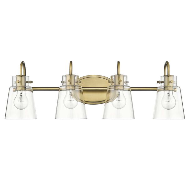 Bristow Antique Brass Four-Light Bath Vanity with Clear Glass, image 2