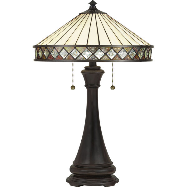 Bowing Vintage Bronze Two-Light Table Lamp with Tiffany Glass, image 1