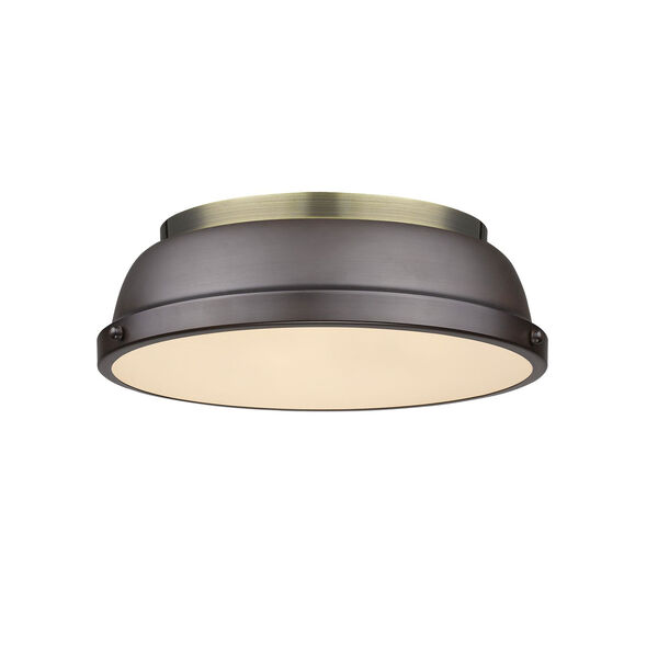 Duncan Aged Brass Two-Light Flush Mount with Rubbed Bronze Shades, image 1