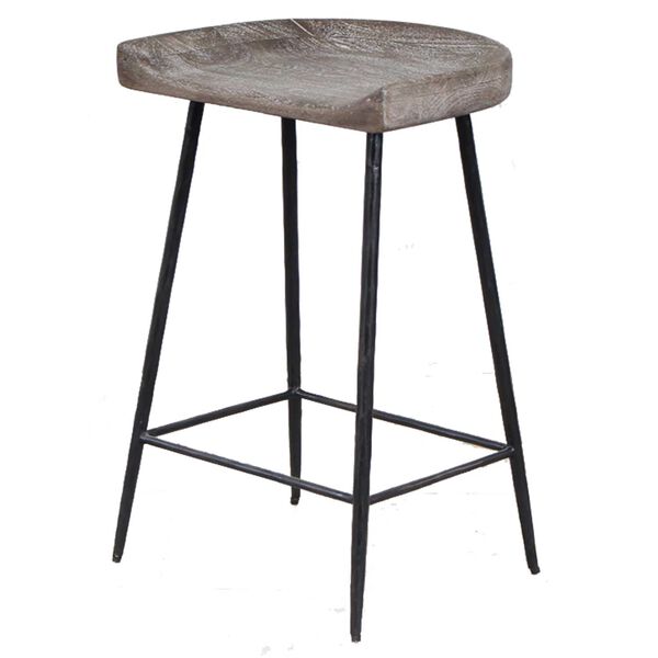 Cordova Satin Black and Gray Carved Wood Counter Stool, image 2