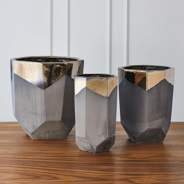 Bronze and Gray 10-Inch Faceted Banded Porcelain Container, image 2