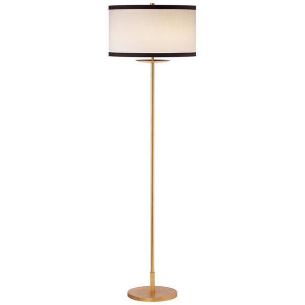 Walker Medium Floor Lamp in Gild with Cream Linen Shade with Black Linen Trim by kate spade new york, image 1