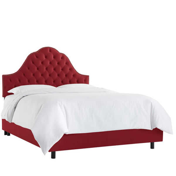 Full Velvet Berry 56-Inch Nail Button Tufted Arch Bed, image 1