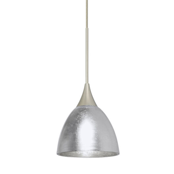 Divi Satin Nickel One-Light LED Mini Pendant With Silver Foil Glass, image 1