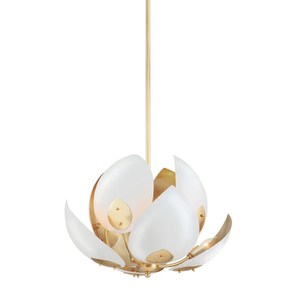 Lotus Gold Leaf and White Eight-Light Pendant, image 1