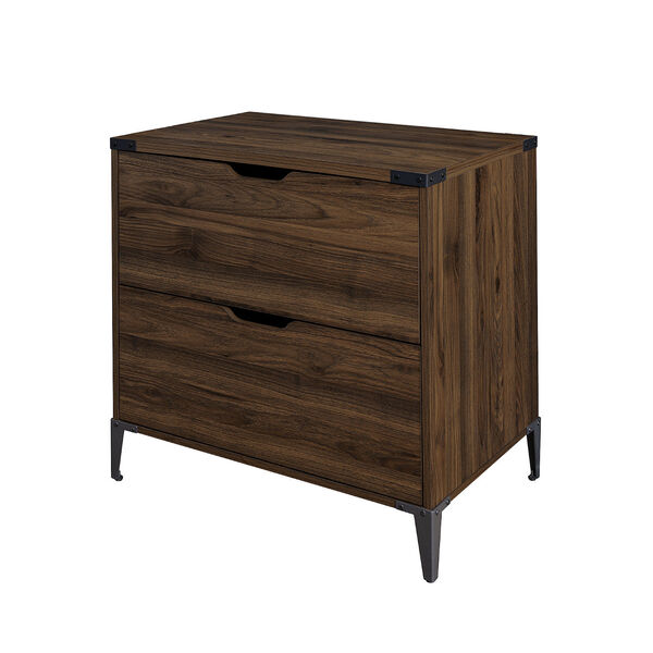 Angle Iron Dark Walnut Filing Cabinet with Two Drawer, image 1