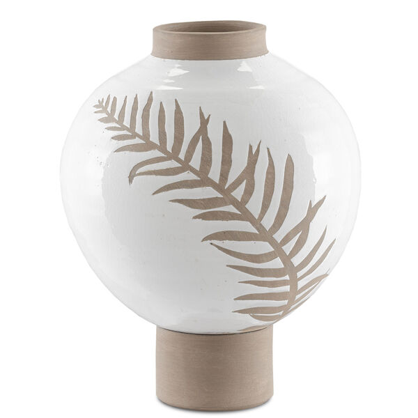 White and Tan Large Fern Vase, image 1
