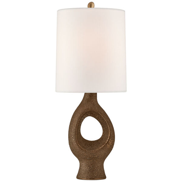 Capra Medium Table Lamp in Chalk Burnt Gold with Linen Shade by AERIN, image 1
