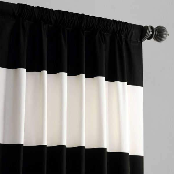 Black and Off White Horizontal Stripe Single Curtain Panel 50 x 84, image 3