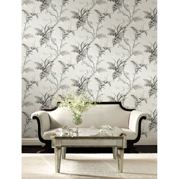 Grandmillennial Gray Beige Enchanted Fern Pre Pasted Wallpaper - SAMPLE SWATCH ONLY, image 1