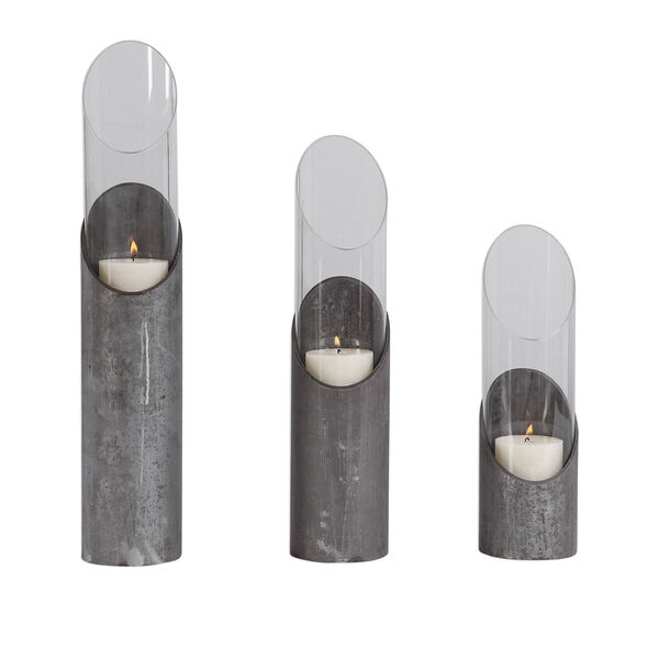 Karter Iron and Glass Candleholder, Set of Three, image 1