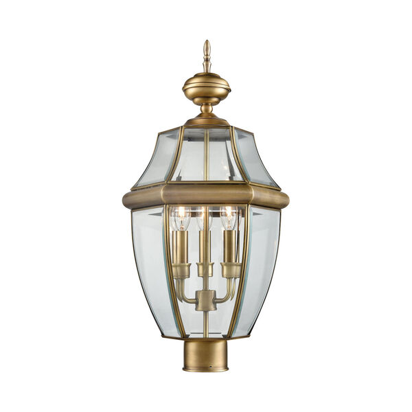 Ashford Gold Antique Brass Clear Glass Three-Light Outdoor Post Mount, image 1