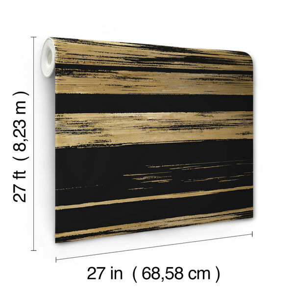 Ronald Redding 24 Karat Black and Gold Horizontal Dry Brush Wallpaper, image 4