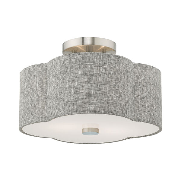 Kalmar Brushed Nickel 13-Inch Two-Light Ceiling Mount with Hand Crafted Gray Hardback Shade, image 3