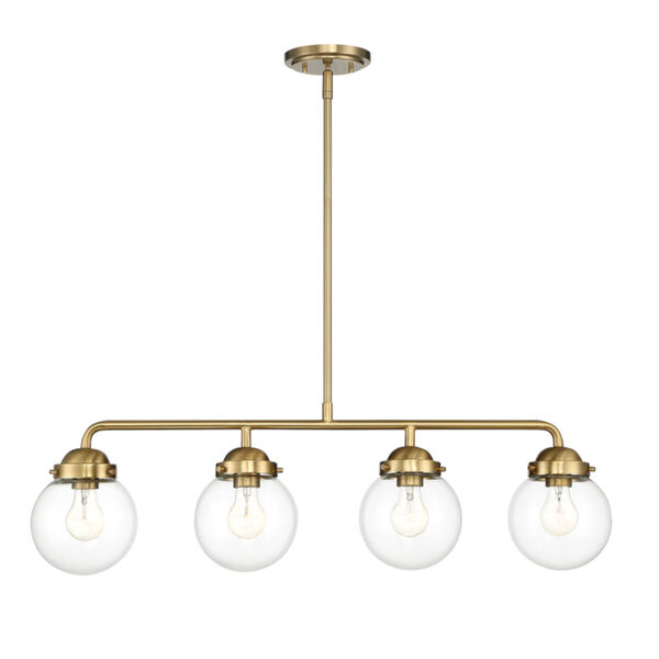 Knoll Brushed Gold Four-Light Island Pendant with Clear Glass, image 1