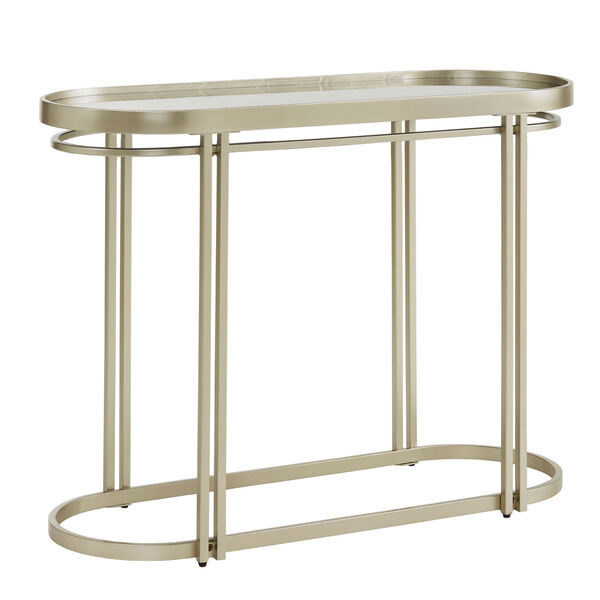 Samantha Champagne Silver Oval Antique Mirror Top Sofa Table, image 1