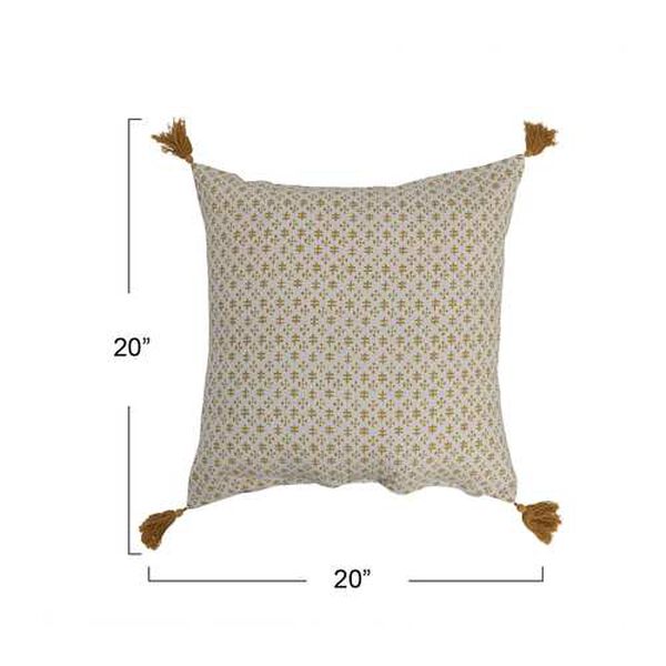 Multicolor Cotton 20 x 20-Inch Pillow with Pattern and Tassels, image 3
