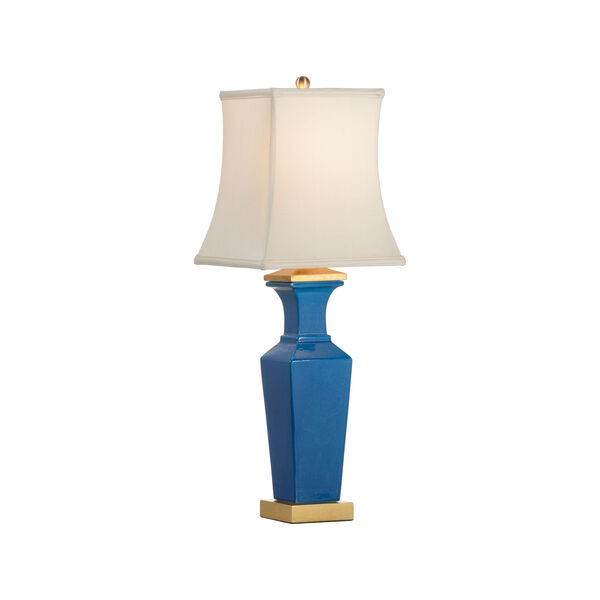 Electric Blue Glaze and Gold Leaf One-Light Ceramic Table Lamp, image 1