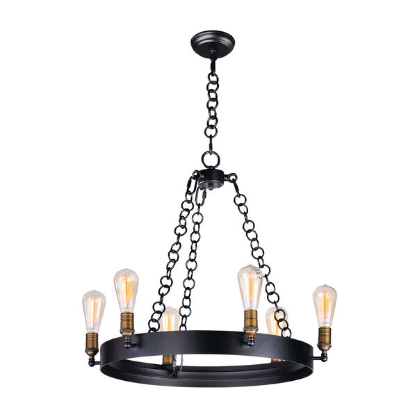 Noble Black and Natural Aged Brass 26-Inch Six-Light Chandelier, image 1