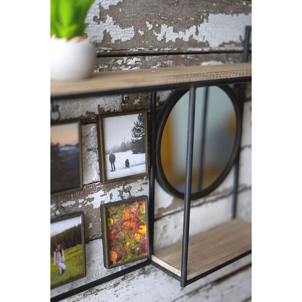 Gray Wall Shelf with Mirror Six Photo Frames, image 2