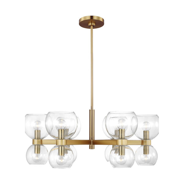 Londyn Burnished Brass 12-Light Chandelier with Clear Shade, image 1