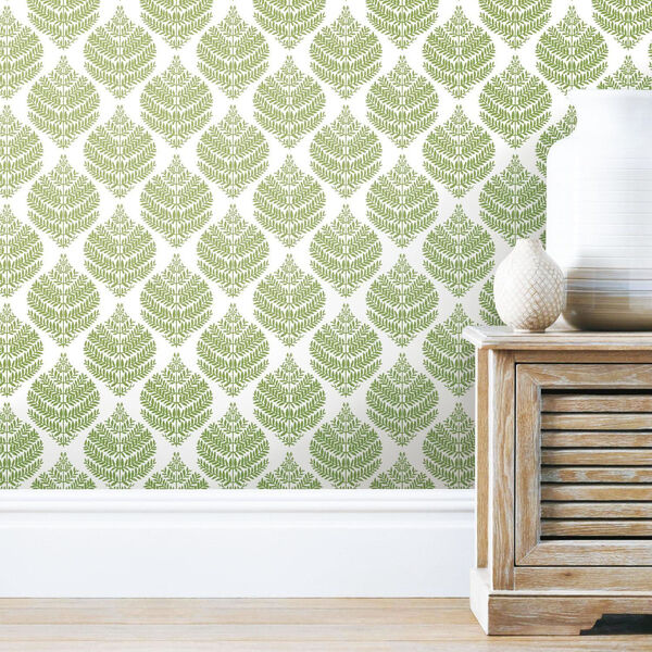 Hygge Fern Damask Green And White Peel And Stick Wallpaper – SAMPLE SWATCH ONLY, image 4