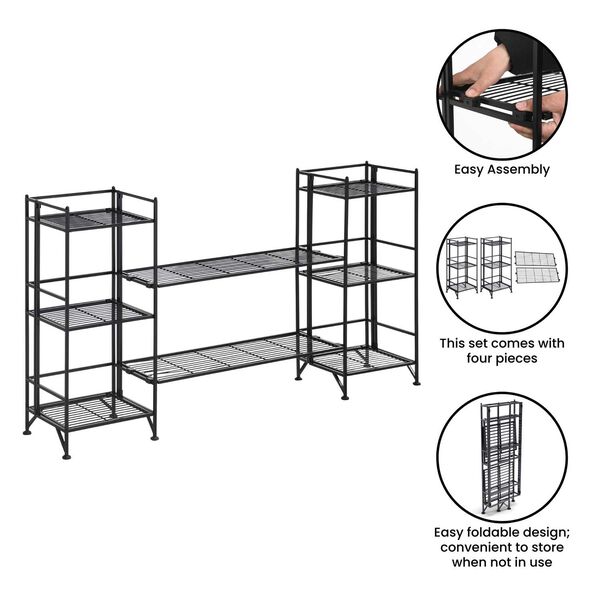 Xtra Storage Three-Tier Folding Metal Shelves with Set of Two Deluxe Extension Shelves, image 4