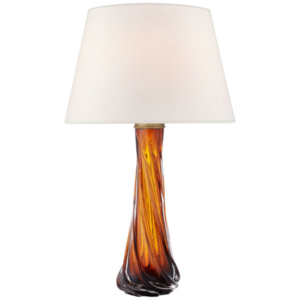 Lourdes Large Table Lamp in Amber Glass with Linen Shade by Julie Neill, image 1