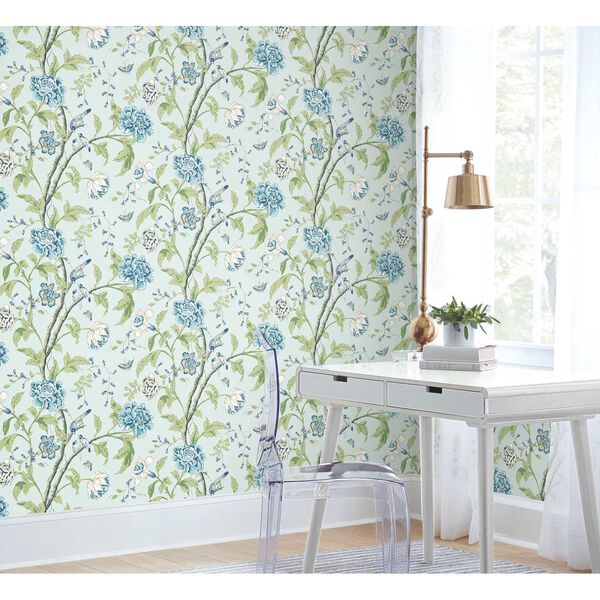 Teahouse Floral Light Blue Wallpaper, image 3
