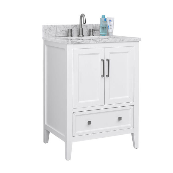 Everette White 25-Inch Vanity Set with Carrara White Marble Top, image 2