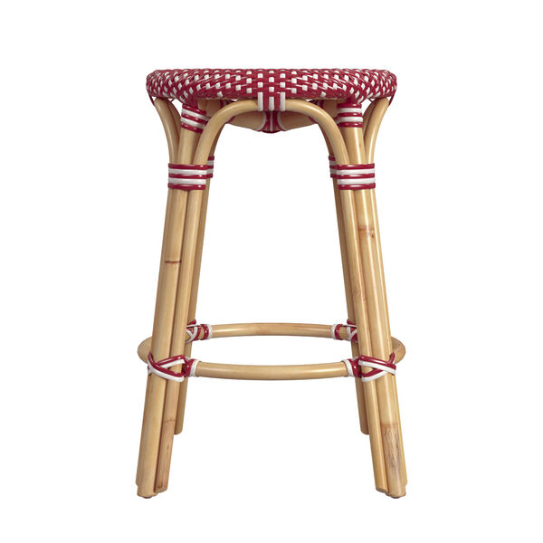 Tobias Red and White Dot on Natural Rattan Counter Stool, image 3