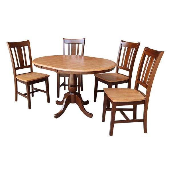 Cinnamon and Espresso Round Dining Table with 12-Inch Leaf and Chairs, 5-Piece, image 1