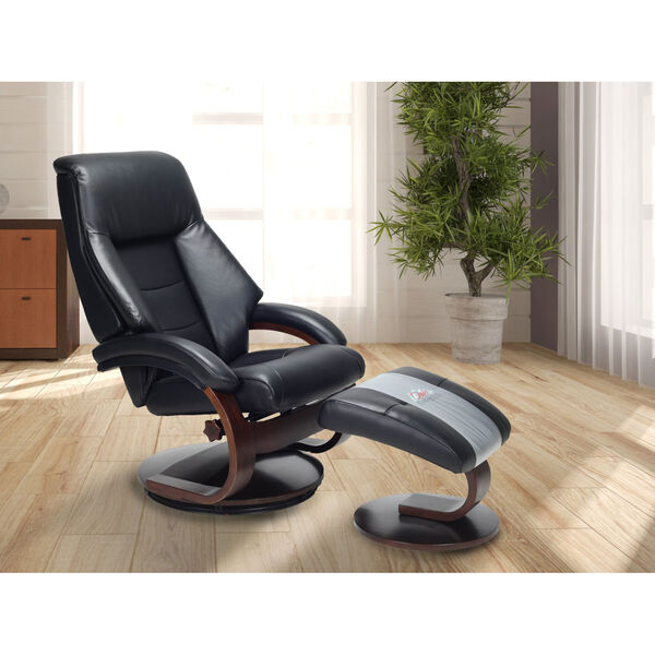 Selby Merlot Black Top Grain Leather Manual Recliner with Ottoman, image 1