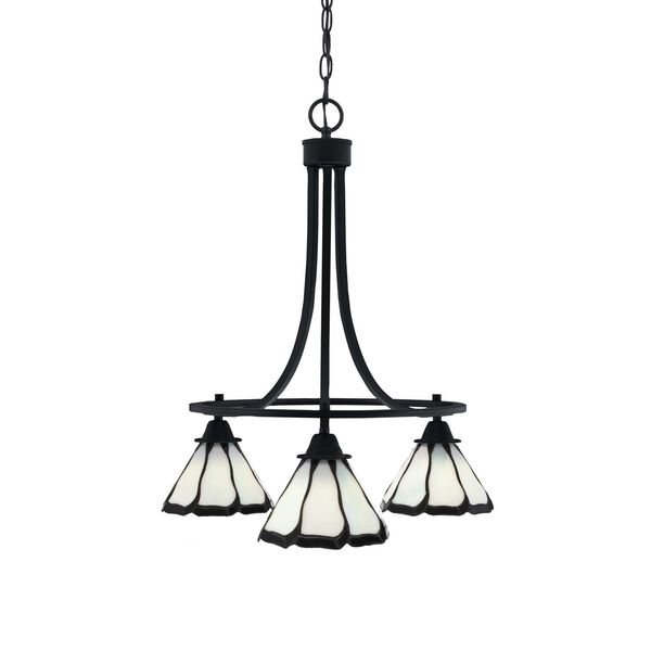 Paramount Matte Black Three-Light Chandelier with Seven-Inch Pearl and Black Flair Art Glass, image 1