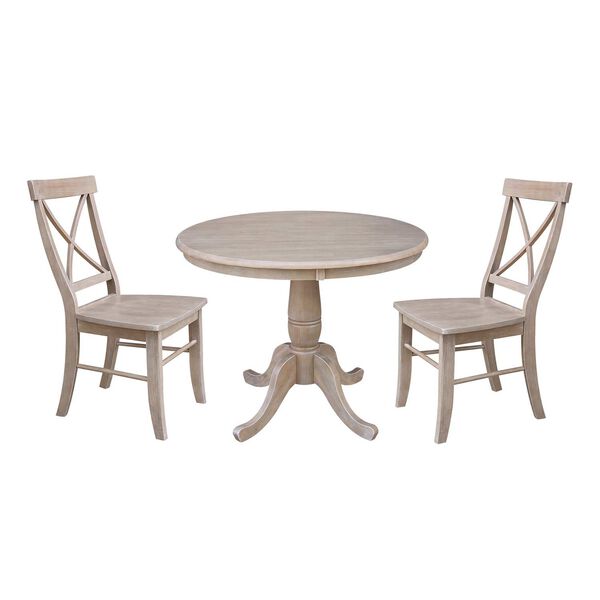 Weathered Gray Round Pedestal Table with Chairs, 3-Piece, image 1