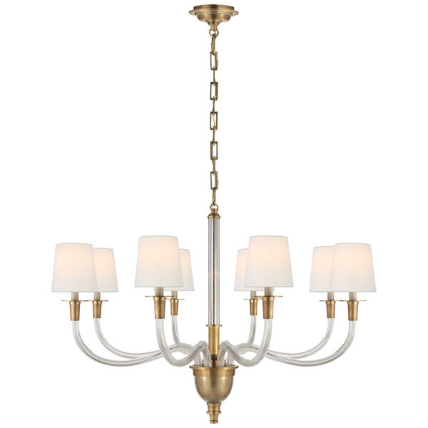 Vivian Large One-Tier Chandelier in Hand-Rubbed Antique Brass with Linen Shades by Thomas O'Brien, image 1