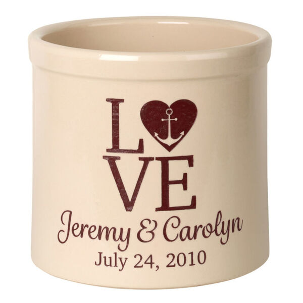 Personalized Love Anchor Stoneware Crock with Red Engraving, image 1