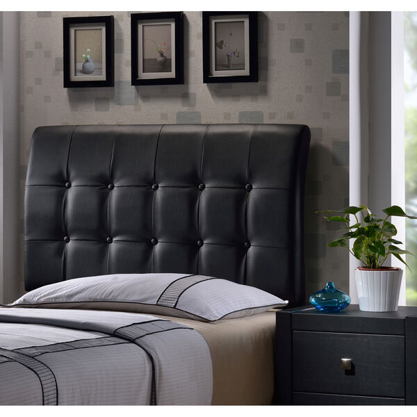 Lusso Queen Headboard with Black Faux Leather Fabric w/Rails, image 1