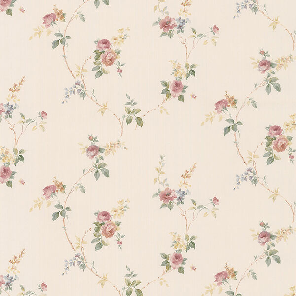White Wedding Trail Pink and Cream Floral Wallpaper, image 1
