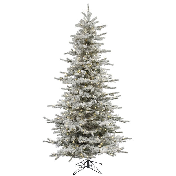 Flocked White on Green 8.5 Foot Slim LED Sierra Tree with 850 Warm White Lights, image 1