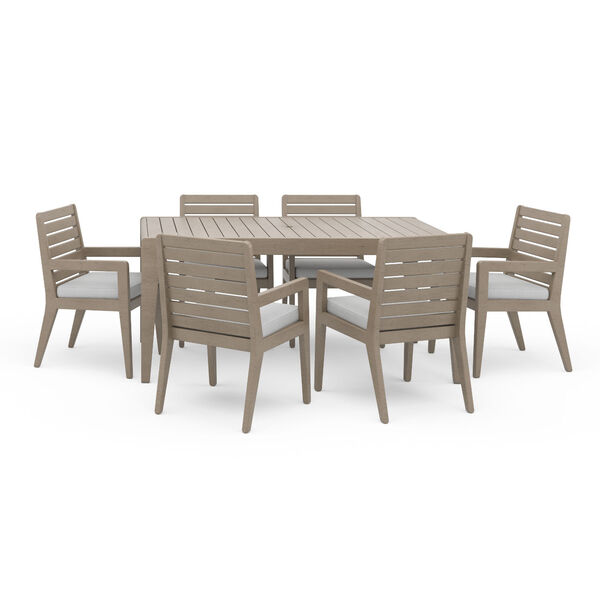 Sustain Rattan and White Outdoor Dining Set with Arm Chairs, 7-Piece, image 1