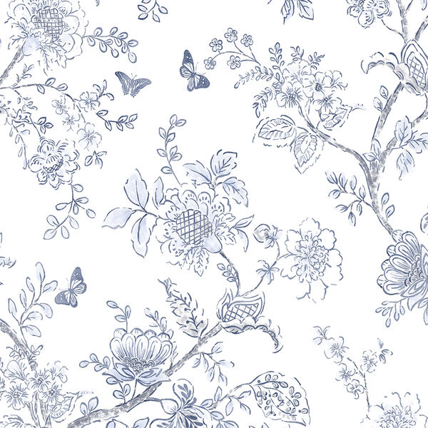 Butterfly Toile Navy Blue Wallpaper - SAMPLE SWATCH ONLY, image 1