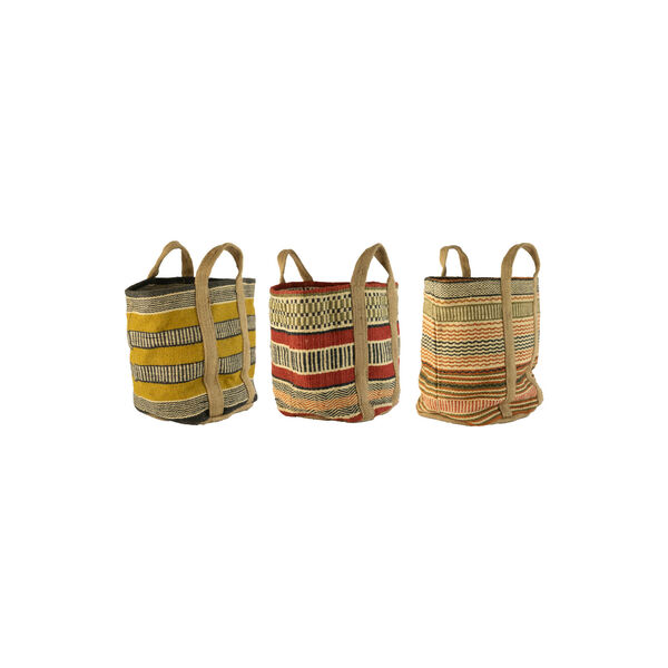 Multicolor Woven Jute Baskets with Handles, Set of 3, image 1