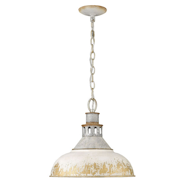 Kinsley Aged Galvanized Steel 14-Inch One-Light Pendant with Antique Ivory Shade, image 2